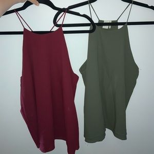 TWO Paper Crane silky tank tops green and red